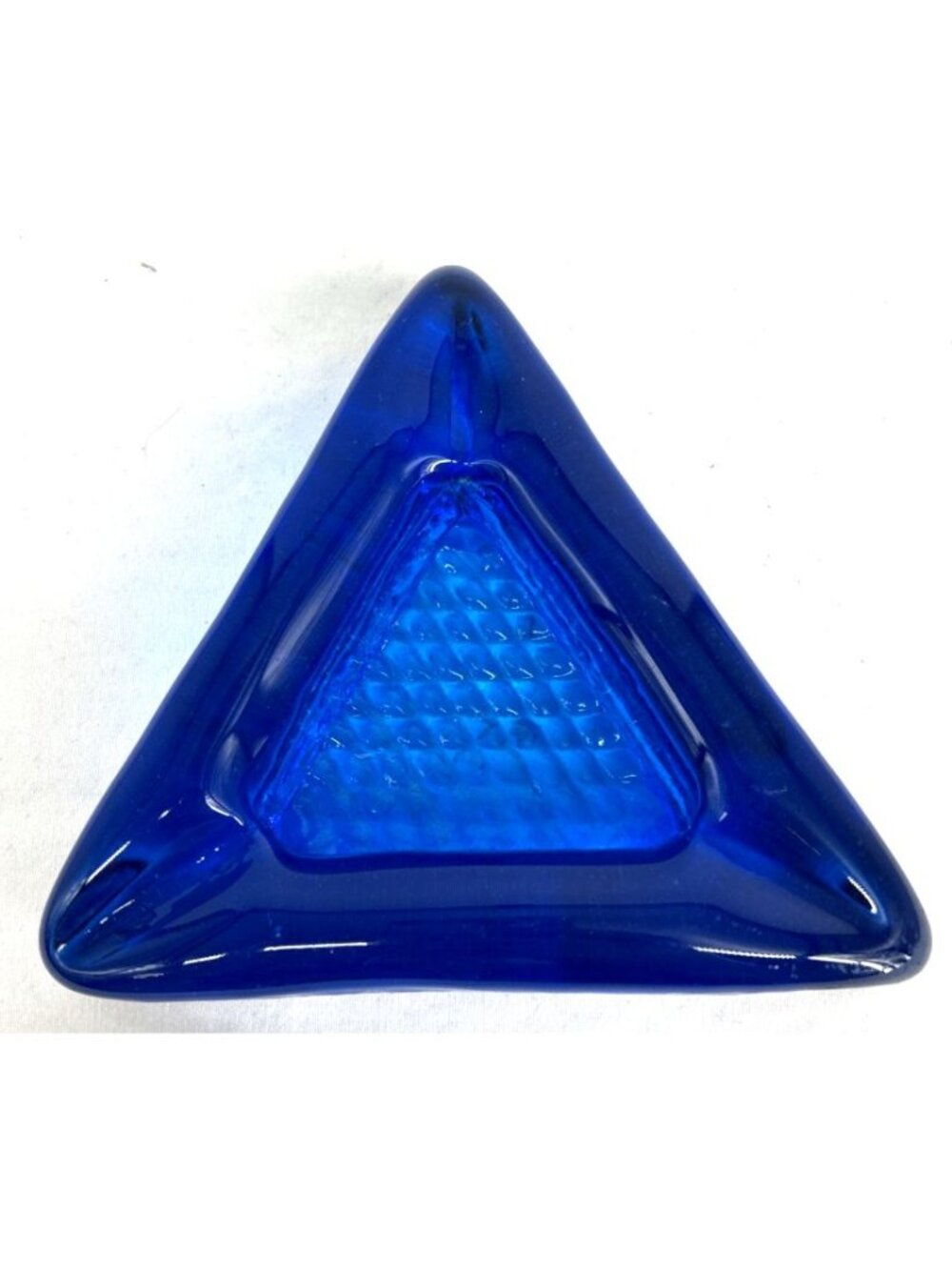 Viking Triangle Ashtray Blue Glass Vintage Mid Century Modern 6"